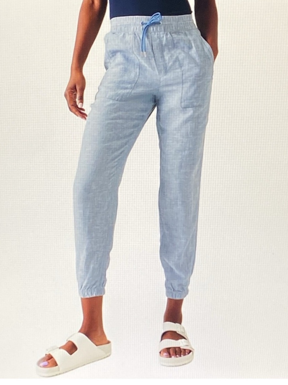 Athleta retreat Light Blue Linen Drawstring Jogger Pants size 4p